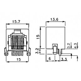 RJ45 Modular PCB Socket Shielded 16x16 (X98139SA)