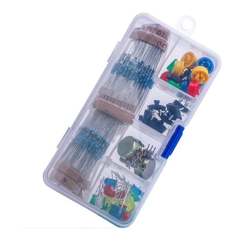 Electronics component pack with resistors, LEDs, Switch, Pots